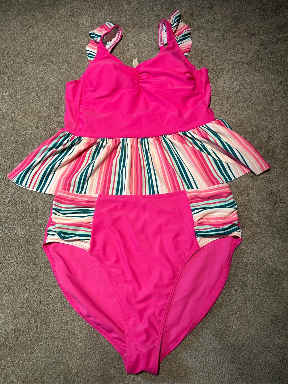 Matilda Jane Hot Pink Striped Peplum Tankini Set
